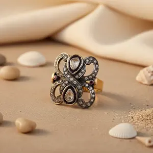 लक्जरी हस्तनिर्मित 18k सोने की रूबी डायमंड स्टेटमेंट रिंग, महिलाओं के लिए रोडियम प्लेटिंग के साथ रोडियम चढ़ाना - Product Image 3