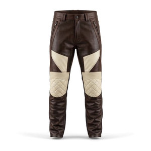 Pantalon en cuir classique pour motards, avec protections pour les genoux, poches latérales et fermetures éclair robustes pour la conduite à moto - Product Image 1