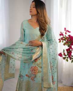 Designer 2025 nouvelle Collection Heavy Chanderi soie Jacquard travail impression numérique costume ensemble fête tenue décontracté 3 pièces Salwar Kameez - Product Image 6