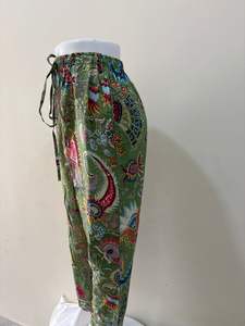 Tropical Bloom Cotton Pants Green <b>Garden</b> Boho <b>Trousers</b> Wildflower Print Lounge Pants - Product Image 6