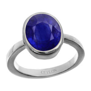 NOVAMART Fine Oval Cut Natural Blue Sapphire Bezel <b>Set</b> Engagement <b>Ring</b>-Certified Neelam Gemstone Wholesale Export - Product Image 1