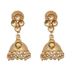 Kriaa Gold-Plated Brown Kundan Beads Jhumki <b>Drop</b> <b>Earrings</b> <b>Fashion</b> 1311345 - Product Image 1