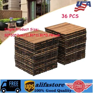 36pcs Carreaux de terrasse en bois dur à emboîtement 12 ''x 12'' Moderne DIY Extérieur Plancher en bois Contemporain Click Sous-sol Extérieur - Product Image 1
