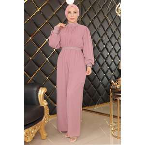 Mono de gasa rosa con detalles de pedrería, cintura natural, largo maxi -MSW19153-3 - Product Image 3