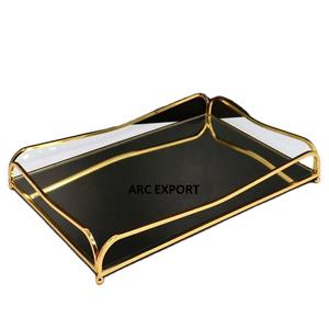<b>Black</b> Color Fancy Marble New Modern Design Decorating With Gold Color Handle for Metal <b>Serving</b> <b>Tray</b> for Wholesale Suppliers - Product Image 1