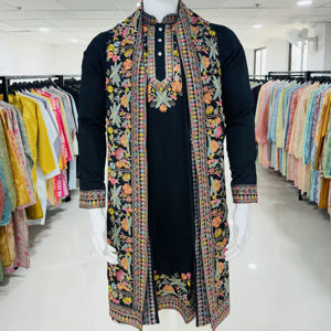 Kurta confeccionado y trabajo bordado con pantalón con bolsillo y puro algodón Kurta cosido - Product Image 1