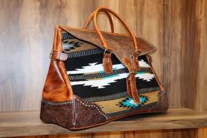 Western Leather Duffel Genuine Leather Duffel Aztec Southwest Weekender Duffle Weekender Travel Duffel - Product Image 6