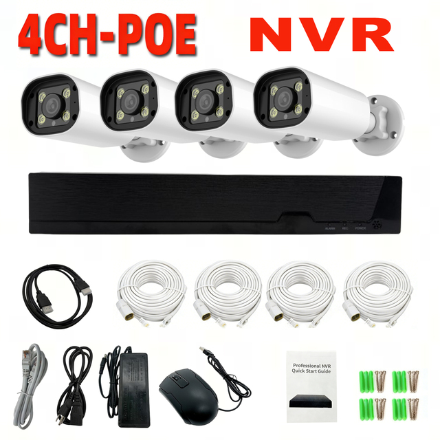 4K PoE NVR 4CH IPC 4 CAMERAS 5MP Face Detection H.265 Two-Way Audio for CCTV Security Camera KIT Network Video Recorder System