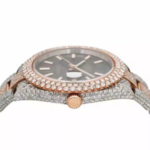 SHIVPATH, la mejor calidad, 41m, dos tonos, oro rosa y acero inoxidable, reloj de moissanita completamente helado, esfera analógica de Chocolate, ventana de cristal - Product Image 3