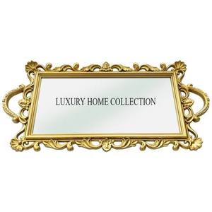 Plateau de miroir en verre métallique élégant avec cadre détaillé d'inspiration antique et base en miroir pour les intérieurs de maison modernes et classiques - Product Image 1