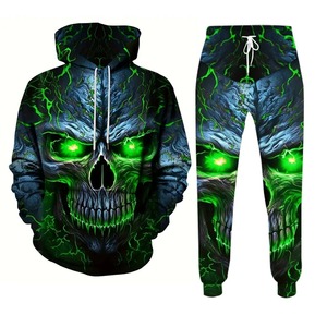 Otoño/Invierno hombres Retro calle moda transpirable 3D impreso Evil Big Mouth dos piezas pulóver pantalones de chándal estilo Casual Track - Product Image 5