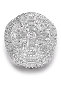 Bague en argent 925 plaqué rhodium avec moissanite en forme de baguette glacée unique, style hip-hop, design religieux chrétien, pour homme - Product Image 5