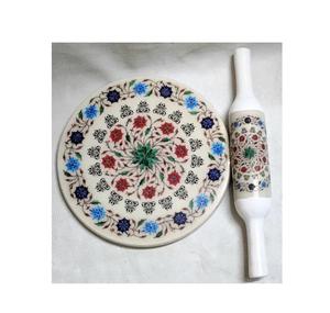 Rodillo de mármol moderno con diseño de flores y hojas impresas, para cocina, uso de pastelería y horneado, tablero rodante de mármol y pin - Product Image 6
