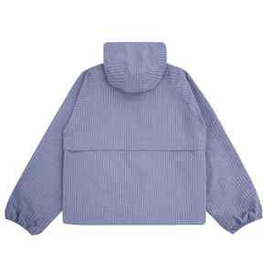 Purple Full Zip Hoodie Jacket Plaid <b>Jumper</b> Drawstring at Hem <b>Hood</b> Zip up Lightweight Anorak Shell hoodie - Product Image 5