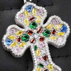 Pendentif Hip Hop Multicolore Croix Moissanite Formes Multiples Plaqué Rhodium Bijoux Fins Glacés Breloques - Product Image 1