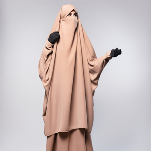 Usine directe deux pièces pour Jilbab fait à la main Long Khimar avec manches élastiques à double volants pour les femmes musulmanes en gros - Product Image 1