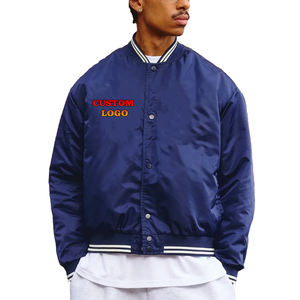 Recién llegado, chaqueta universitaria de satén brillante de poliéster 2025 100% para hombre, chaqueta ligera y cómoda con logotipo bordado personalizado para hombre - Product Image 1