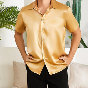 <b>Men's</b> Luxury Private Custom Cool Fashion Short Sleeve Casual Streetwear Custom <b>Men</b> Satin Silk <b>High</b> Quality Shiny <b>Shirt</b> - Product Image 2
