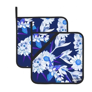 Bulk Luxury Nordic Blue Border With Deer Printed Pure Cotton Heat Resistant Kitchen <b>Pot</b> Holder Washable Insulation Cooking Tools - Product Image 5