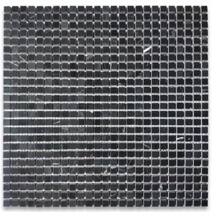 N21XP Nero Marquina Mármol negro 3/8x 3/8 Azulejo de mosaico pulido cuadrado Piso de baño al aire libre Mármol de Carrara natural chino - Product Image 1