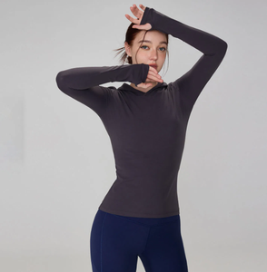 Custom Women Quick Dry <b>Long</b> <b>Sleeve</b> <b>Yoga</b> <b>Top</b> Slim Fit Fitness Hoodie Casual Sportswear - Product Image 5