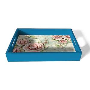 Bandeja de servicio de madera con estampado de Meena personalizada y cuadrada, estampados de último diseñador decorativos elegantes esmaltados altos para uso doméstico en la cocina - Product Image 3