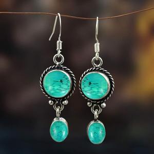 Boucles d'oreilles pendantes en pierre turquoise, argent sterling 925, bijoux tendance pour mariage et cadeau pour femmes - Product Image 3