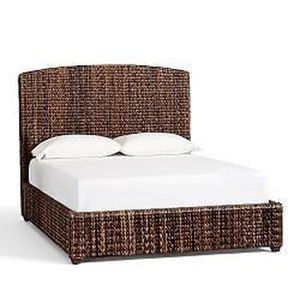 Mid-Century Modern Platform Bed Rattan Woven Natural Brown - Product Image 1