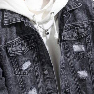 Good Quality Custom Casual Slim Long Sleeve <b>Jean</b> Jacket <b>Men's</b> Ripped <b>Biker</b> Classic Style Vintage Blue Denim Jacket for <b>man</b> oem - Product Image 3