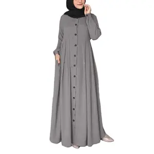 Современный Стиль Кнопка вверх Дубайский Арабский стиль Абая Дамы мусульманское платье с длинным рукавом с вышивкой Женские хиджаб Абая одежда