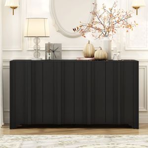 U_STYLE Sophisticated 4-Door Multi-Layered <b>Pine</b> Veneer Sideboard with Intricate Linear Accents Luxurious Design brand new - Product Image 1
