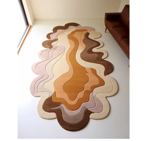 Tapis en laine touffeté à la main moderne de qualité supérieure Beige brun haute pile avec motif géométrique pour salon salle à manger chambre décor à la maison - Product Image 1