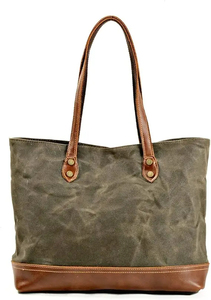 Sac fourre-tout vintage en toile cirée avec poignées en cuir, ouverture supérieure, sac à bandoulière pour femme, usage quotidien - Product Image 5