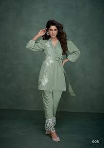 Último diseñador Viscose Chanderi trabajo a mano bordado trabajo cordón conjunto por Fab Zone - Product Image 4