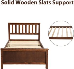 Cama de plataforma de madera maciza de tamaño doble tradicional TNT con soporte de listón de madera de roble Construcción duradera Incluye estribo de cabecera - Product Image 4