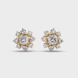 Elegantes pendientes de diamante de corte redondo en oro de 14/18K, perfectos para el uso diario o un regalo reflexivo para ella a la venta - Product Image 1