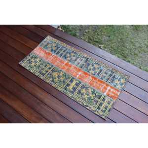 พรมวินเทจขนาด 1.4x3.1 ฟุต พรมตุรกีขนาดเล็ก พรมลายสัตว์สีส้ม - Product Image 3