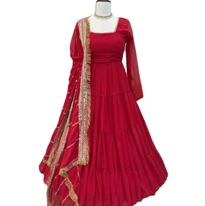 Commandez dès maintenant : Robe longue de soirée et de cérémonie pour Noël 2025, motif évasé, avec ensemble dupatta, pour adultes. - Product Image 1