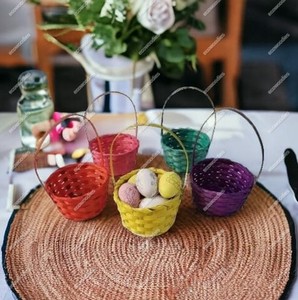 Ecowoodies Cute Bamboo Circle Mini Multi Color Vintage Eco-Friendly Multifunction Gift <b>Basket</b> Handle Modern Design Various Sizes - Product Image 5