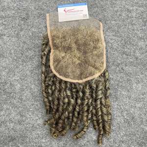 ¡GRAN VENTA! Combo de trama y cierre, rizo de duendecillo de vapor, extensión de cabello humano vietnamita, color gris natural - Product Image 3