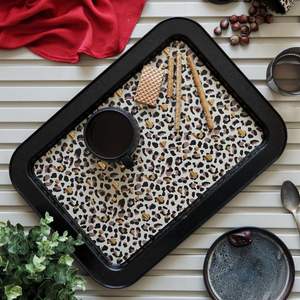 Plateau en bois rectangulaire en acier inoxydable 310x430mm à motif léopard doré moderne pour servir des aliments OEM/ODM Bienvenue - Product Image 4