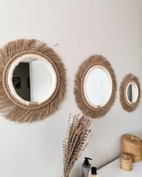 Prix le moins cher décoration murale naturelle miroirs en rotin produits en bambou miroir mural décoratif en gros pour le salon