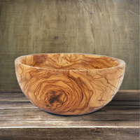 Bol à salade artisanal en bois d'olivier sculpté, écologique, taille personnalisée, design méditerranéen, couleur naturelle, récipient alimentaire, emballage carton