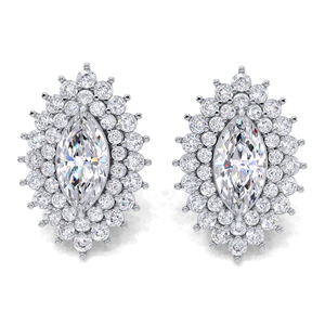 IGI Certified Lab Grown Diamond Marquise Cut Double Halo Stud <b>Earrings</b> <b>Solid</b> 925 Sterling <b>Silver</b> Luxury Diamond <b>Earrings</b> - Product Image 1