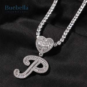 14K Blanc 925 Argent Glacé Coeur Personnalisé Cursive Nom Baguette Pendentif Hip Hop Style Moissanite Bijoux pour Hommes - Product Image 3