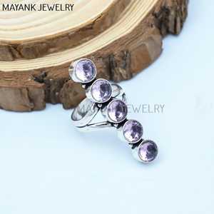 ทำด้วยมือ5หินทรงรีตัดขอบแหวนพลอยพลอยโกเมนพลอยโกเมนหินมูนสโตนเพอริโดทควอตซ์เงินสเตอร์ลิงเครื่องประดับสำหรับงานแต่งงาน - Product Image 1