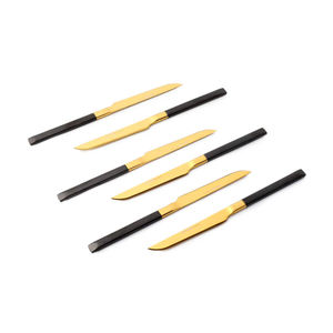 Ensemble de couteaux à dîner et à fruits de luxe en acier inoxydable plaqué or 12 pièces avec des poignées élégantes recouvertes de silicone noir, couverts de qualité supérieure - Product Image 2