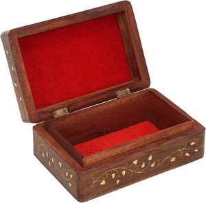 กล่องเครื่องประดับเล็กๆสำหรับตกแต่งทำด้วยมือทำจากไม้แกะสลักลายดอกไม้และที่จัดเก็บดอกไม้กลางสลักทำจากทองเหลือง - Product Image 2