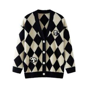 Suéteres Personalizados con Logotipo OEM y ODM para Hombre, Suéter de Punto Jacquard de Manga Larga, Suéter de Punto de Algodón de Diseño, Cárdigan de Invierno para Hombre - Product Image 1