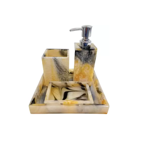 Lot de 6 accessoires de salle de bain en résine faits à la main Boîte à mouchoirs Distributeur de savon Porte-brosse à dents d'Inde - Product Image 4